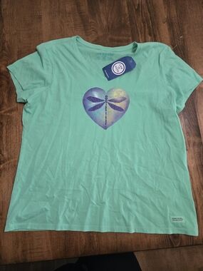 Life is Good Women's Mint Green Dragonfly Heart Tee